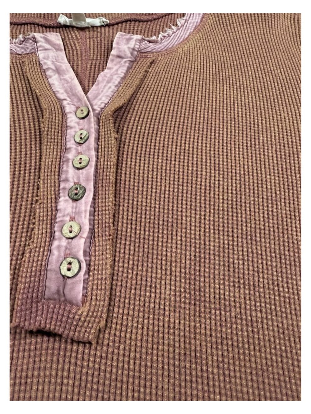 Oli + Hali XL Rust Waffle Knit Thermal Henley Long Sleeve Boho Top - Picture 3 of 8